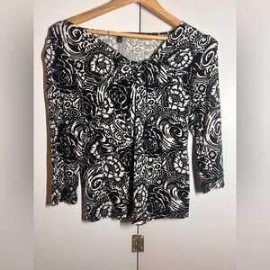 Talbots Black and Cream Patterned Blouse